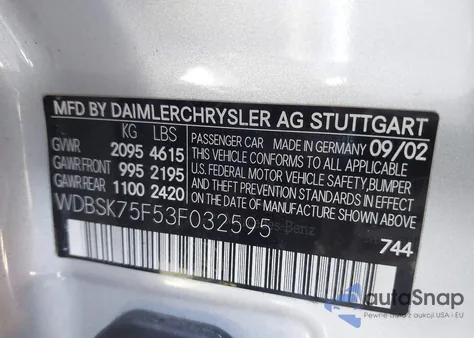 2003 Mercedes-Benz Sl 500 из США, поврежденный, VIN WDBSK75F53F032595